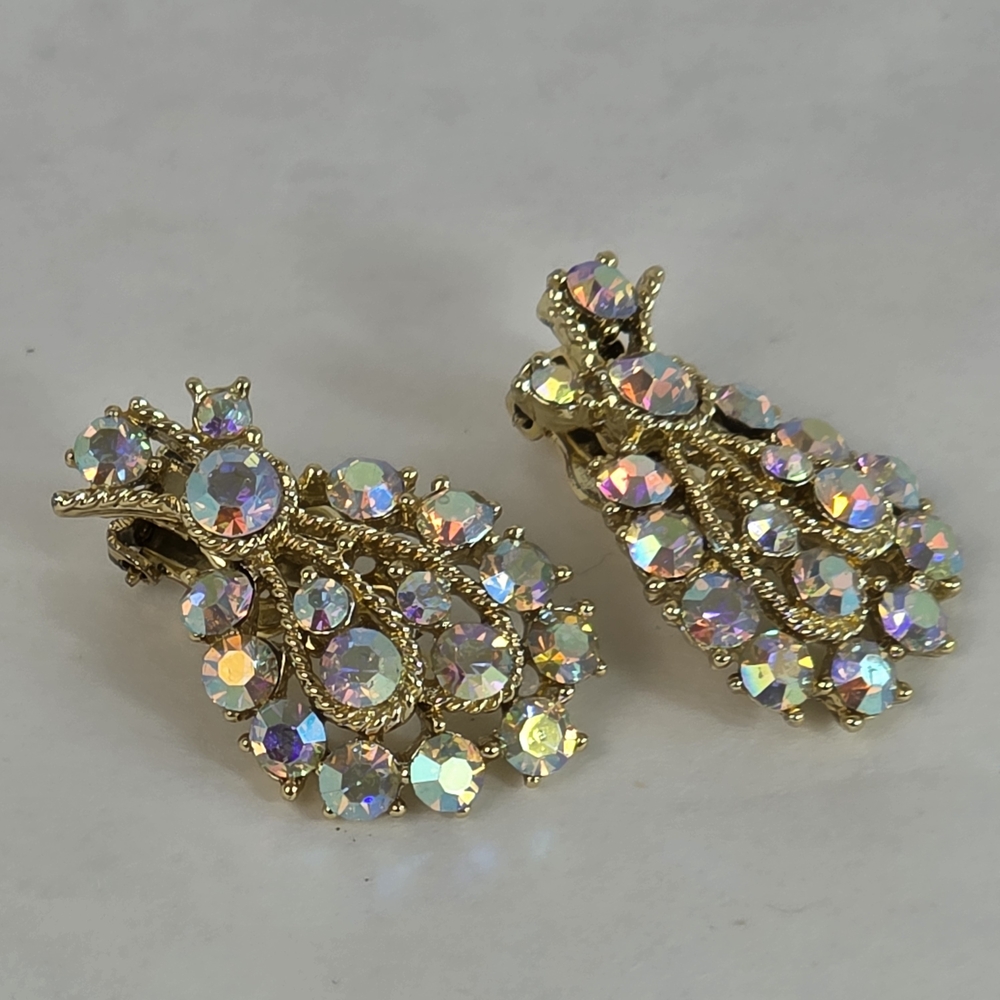 Elegant Gold and Iridescent Crystal Earrings